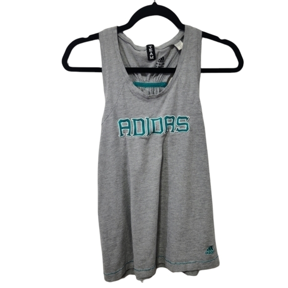 Retro Adidas Tank Racerback Sleeveless Team Embroidered Logo Gray Teal, Large - Picture 1 of 11